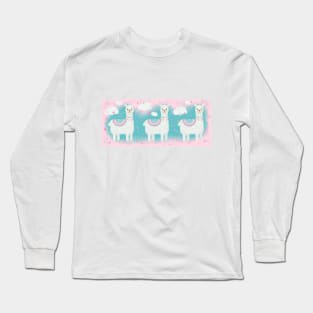 Cute Pink and Mint Llama with Gifts Long Sleeve T-Shirt